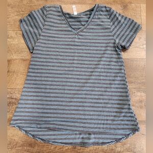 LulaRoe xl gray and teal stripe v neck shirt